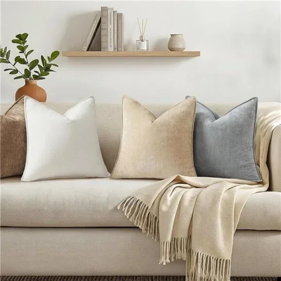 Spring Couch Throw Pillow Covers 18x18 Set of 2, Decorative Soft Velvet Neutral - Picture 4 of 7